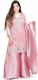ZONFAB Embroidered Kurta, Sharara & Dupatta Set