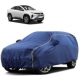 Sulfar 100% Water Resistant Car Body Cover Compatible with Mirror for Tata Curvv (Triple Stitched, Full Bottom Elastic, Blue Tafetta with Yellow Piping)