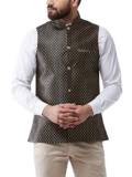 SOJANYA (Since 1958 Men’s Silk Blend Black & Gold Self Design Nehru Jacket, Size: 40