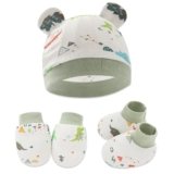 Bembika Cotton Baby Mittens – Soft, Non-Slip Baby Mittens & Socks for Winter, Warm Infant Cap for Scratching, 0-3 Months, Newborn Baby Mittens-(Little Dinosaur)