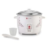 CELLO Iris Electric Rice Cooker with Single Pot 1.5L White | 500W Power, Removable Aluminium Non-Stick Bowl with SS Lid, Cool Touch Handle, One Touch Automatic Warm Function, For Rice Pulao Maggi Soup