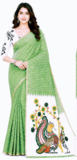 Linenplus Checkered Daily Wear Cotton Linen Saree(Light Green)