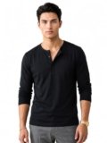 BULLMER Men’s Trendy Full Sleeve Henley Neck T-Shirt | Cotton Blend Solid Casual Tee | Stylish Menswear for Everyday | Sizes S to 2XL – Pack 1 Black