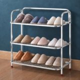 Plantex Stainless Steel Shoe Rack for Home/3 Tier Slipper Stand for Home & Outdoor/Durable Shoe Organizer Stand/Space Saving Footwear Rack – (Silver)