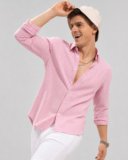 Lyphy Men Striped Casual Pink, White Shirt