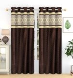 Exporthub Set of 2 Pc Heavy Quality Premium Curtains Flowers Patch Design Brown Color Window Curtains – Window – 5 feet (EHSPR959_54)