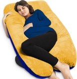 Mom’s Moon U Shape Pregnancy Pillow for Pregnant Women | Full Body Support Maternity Sleeping & Feeding Pillow | Velvet Reversible Comfort Body Pillow for Back, Hip Pain Relief (Gold & Royal Blue)
