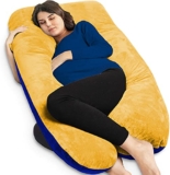 Mom’s Moon U Shape Pregnancy Pillow for Pregnant Women | Full Body Support Maternity Sleeping & Feeding Pillow | Velvet Reversible Comfort Body Pillow for Back, Hip Pain Relief (Gold & Royal Blue)