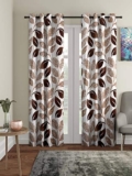 Cortina 2 Piece Floral Design Panel Eyelet Polyester Door Curtains – 7 Feet, Brown | Light-Filtering