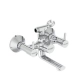 Eauset Plus Brass Bath Mixer with Crutch | Wall Mounted Hot & Cold Bath Shower Mixer Tap | Leak Resistant Bathroom Faucet | Adjustable Hot Limit | Polished Finish