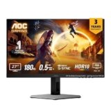 AOC 27G4E 27 Inch Gaming Monitor 1920×1080 Fast IPS, 180Hz Refresh Rate, Color Gamut-sRGB 128%, HDR10, 0.5ms (MPRT), Adaptive Sync, HDMI 2.0 & Display Port Connectivity, 178° Wide Viewing Angle