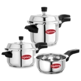 Lifelong Stainless Steel Pressure Cooker | Set of 3 | 2L, 3L & 5L | Induction & Gas Stove Compatible with Outer Lid, ISI Certified & Lock System |Safe & Durable Kitchen Essential with 5 Years Warranty
