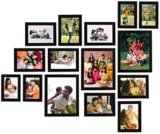 Amazon Brand – Solimo Collage Photo Frames, Set Of 15 (4Pcs – 4X6 Inch, 8Pcs – 5X7 Inch, 3Pcs – 8X10 Inch), Black, Engineered Wood, Oblong, Wall Mount