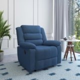 Nilkamal Sierra Velvet Fabric Manual Recliner | 1 Seater Sofa | Single Recliner | 1 Seater Chair Sofa | Finish Color – Blue