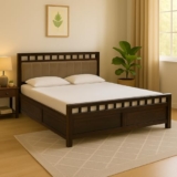 EXCEL HOME EXCEL International Solid Sheesham Wood Queen Size Bed with Box Storage | Wooden Double Bed with Box Storage & Upholstered Cushined Headboard for Bedroom | Rosewood, Teak Finish