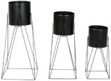 Amazon Brand – Solimo Metal Planters Pot Holder (Square Base) with Metal Plant Stand (Black, Set of 3) | Tall Indoor Plant Stand with Planter Pot, suited for indoor/outdoor