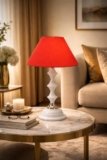 tu casa Modern Table Lamp with Crimson Floral Satin Shade | Metal Iron Base Decorative lamp for Living Room| Decorative Lighting for Living Room, Study & Home Décor, Designer Table Lamp for Gifting (Red)