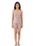 Women’s Satin Night Suit Set with Floral Print Camisole Top and Matching Shorts, Sleeveless Spaghetti Strap Sleepwear, Lightweight Two Piece Nightwear for Women, Homewear and Loungewear. (S)