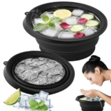 Clazkit Silicone Collapsible Face Bowl with Built-in Ice Tray, Modern Style, Black, Round, Dishwasher Safe, for Face Bath, Soaking, Washing | BPA-Free | for Men and Women (Free Hook 1-pic)