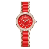 Giordano Flower Case Watch for Women with Crystal-Studded Bezel, Diamond Hour Markers & Dual Tone Stainless Strap (Red)