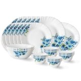 Larah by Borosil Pansy Fluted Series Opalware Dinner Set | 27 Pieces for Family of 6 | Microwave & Dishwasher Safe | Bone-Ash Free | Crockery Set for Dining & Gifting | Plates & Bowls | White