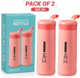 Triffy Portable Insulated Water Flask 400 ML 400 ml Plastic Flask(Pack of 2, Pink)