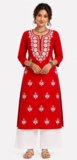 JKFashionsss Women Chikan Embroidery Straight Kurta(Red)