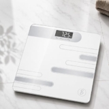 Btag Premium Digital Body Weight Scale | 26×26 cm Wide Platform | Clear LCD Display | Anti-Skid Base | 180 kg Capacity Abstract Design (White)