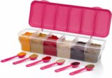 TASTIC Multipurpose 6 Section Airtight Kitchen Storage Container with Spoon – For Spices, Dry Fruits, Pickles, and More, 6 In 1 Spice Set, 6 compartment Masala Box, Pickle Contianer, Kitchen Storage Container For Kitchen, Hotel & Restaurant, Fridge Storage Container 1 Piece Spice Set(Plastic)
