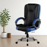 FUGO FG12 Orthopedic Boss Chair with 3 Year Warranty | Leatherette Office Chair | Ergonomic Executive Chair with Spacious Cushioned Seat | Heavy Duty Metal Base | Rocking Function (Black and Blue)