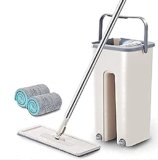 ARCK Premium Upgraded Hands-Free Squeeze Microfiber Flat Spin Mop System 360° Flexible Head (38X12.5 cm) with 1 Super-Absorbent Microfiber Pads, 59.8” Extended Stainless Steel Handle
