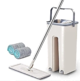 ARCK Premium Upgraded Hands-Free Squeeze Microfiber Flat Spin Mop System 360° Flexible Head (38X12.5 cm) with 1 Super-Absorbent Microfiber Pads, 59.8” Extended Stainless Steel Handle