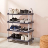 Amazon Basics Multipurpose Plastic Shoe Rack | Durable, Space-Saving & Easy to Assemble | Portable Shoe Organizer | Grey (Large, 65.7 cm x 27.5 cm x 83 cm)