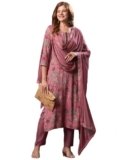 GoSriKi Women’s Rayon Blend Printed Straight Kurta with Pant & Dupatta (VICE Peach-VKS02-GS_L_Peach_Large)