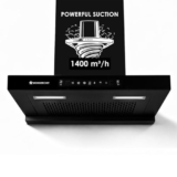 Wonderchef Ruby Sleek 60cm Chimney| Powerful Suction of 1400m3/hr| Auto Clean Function| Oil Collector| Low Noise| Black