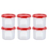 SIMPARTE Smart Slim Storage Air-Tight & Leak Resistant Round Modular Container for Juice, Snacks, Spices, Condiments, Dry Fruits, Stackable, BPA Free, Refrigerator Safe (250ml, Set of 6, Red)