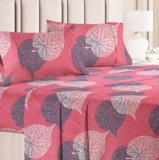 VAS COLLECTION® 160 TC Prime Collection 1 Double Bedsheet with 2 Matching Pillow Covers | Soft Brushed Microfiber & Wrinkle Free – 3 Pcs Set | 228×225 cm or 6 x7 ft – Pink & Green