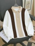 AUSK Colorblock Men Zip Neck White, Brown T-Shirt