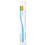 Atomy Toothbrush with Gold Powder Bristles and Curved Handle, Super Slim Manual Tooth Brush for Daily Teeth Cleaning, Gumline Reach and Home or Travel Oral Care, Blue