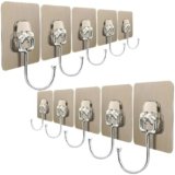 DME SALES Heavy Duty Self Adhesive Wall Hooks | Waterproof PVC Sticky Hooks Stainless Steel Big Hooks for Home Storage Bathroom Kitchen | Silver Multipurpose 10KG Capacity (Golden Hook 10-pcs)