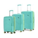 LAttitude By Provogue Core Set of 3 Trolley Bags Cabin + Medium + Large Polypropylene Hard Suitcase, 8 Spinner Wheels, Recessed Number Lock, Luggage for Men & Women Aegean Blue/Meadow Yellow