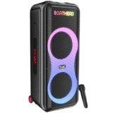 Boat PartyPal 600 Party Speaker, 220W Signature Sound, Dynamic Pixels, Animated Text Display, App Support, UHF Wireless Microphone, Colorful LEDs,7hrs Battery & Guitar Input (Premium Black)