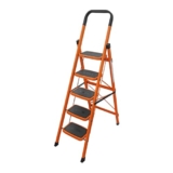 BonKaso Premium Alloy Steel Heavy Duty Multipurpose Foldable 5 Step Ladder with Connecting Frame & Belt Support, Load Capacity Upto 120kg for Home and Outdoor – (Orange)