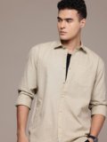 BLUE SQUAD Men Solid Casual Beige Shirt