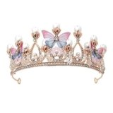 Birthday Girl Crown Gifts for Women | Pearl Crown Tiara Hair Accessory for Girls and Women with Open Back Design | Birthday Decorations Items (BUTTERFLY GOLD Tiaras)