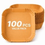 DALUCI Air Fryer Paper Liners 100 PCS | Disposable Parchment Paper Sheets for Air Fryer | Oil Proof Non Stick Baking Paper for Frying, Baking, Roasting & Cooking | Square – 8 Inch