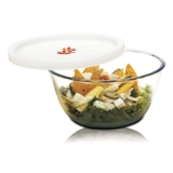 SignoraWare Borosilicate Glass Mixing Bowl with Lid & Steam release Knob | Microwave safe | Heat Resistant | Direct Fridge to Oven | Ideal for storing , Reheating & Serving (Clear | 500ml)
