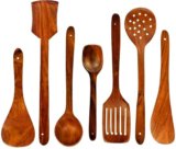 SRE Premium Non Chemical Wooden Spatula Non Stick Cooking Spoons Set of 7 Kitchen Tool Set(BROWNISH YELLOW, Spatula, Ladle, Cooking Spoon)