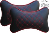 aksmit Black, Red Leatherite Car Pillow Cushion for Universal For Car(Rectangular, Pack of 2)