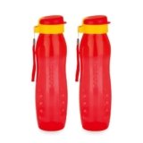 ATTRO Plastic Drinkware 1Liters BPA-Free Water Bottle with Leak-Proof Flip-Top Cap, Nylon Strap and Stylish Color for Daily Hydration Set of 2- Red